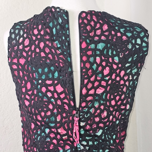 Wolven Anthropologie Women's Terrace Black Lace Overlay Floral Sheath Dress Sz 4 - Picture 6 of 15